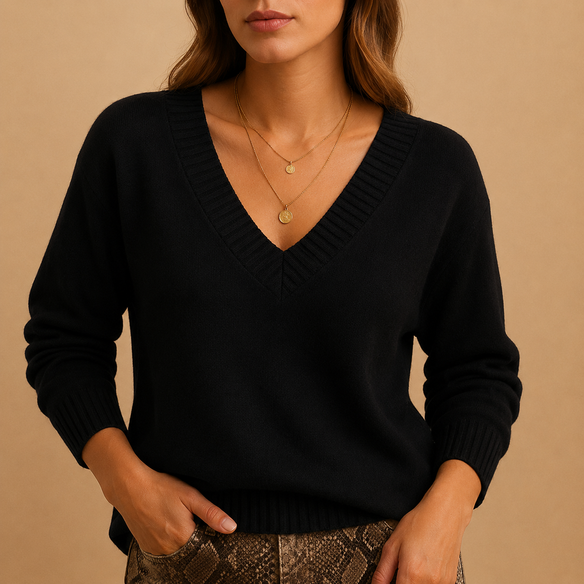 Ribbed V-Neck Jumper