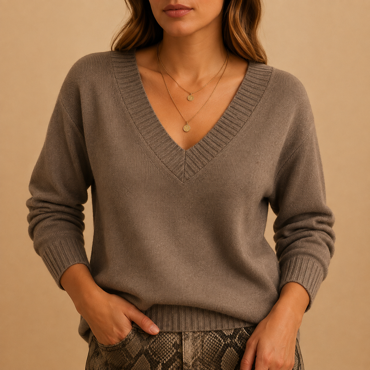Ribbed V-Neck Jumper