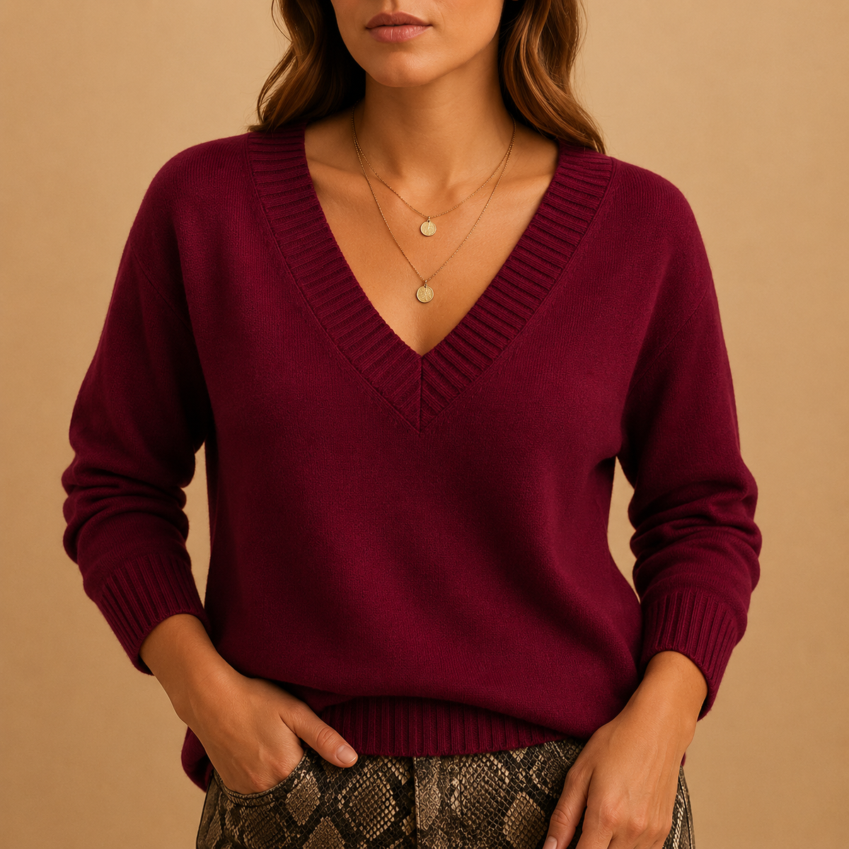 Ribbed V-Neck Jumper