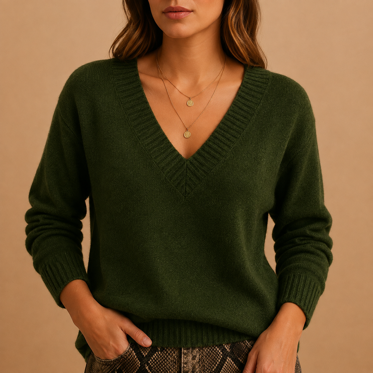 Ribbed V-Neck Jumper