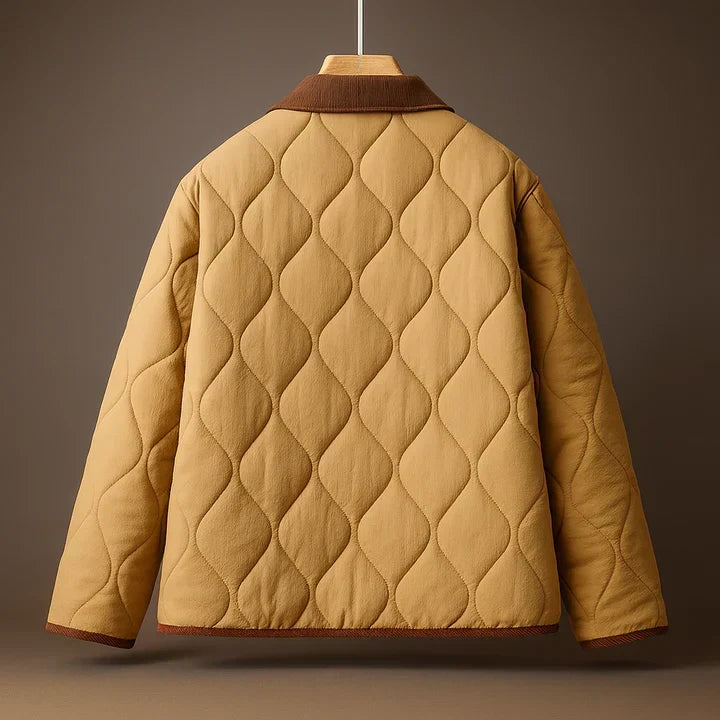Quilted Jacket Polyester Lightweight with Lapel and Plush Lining