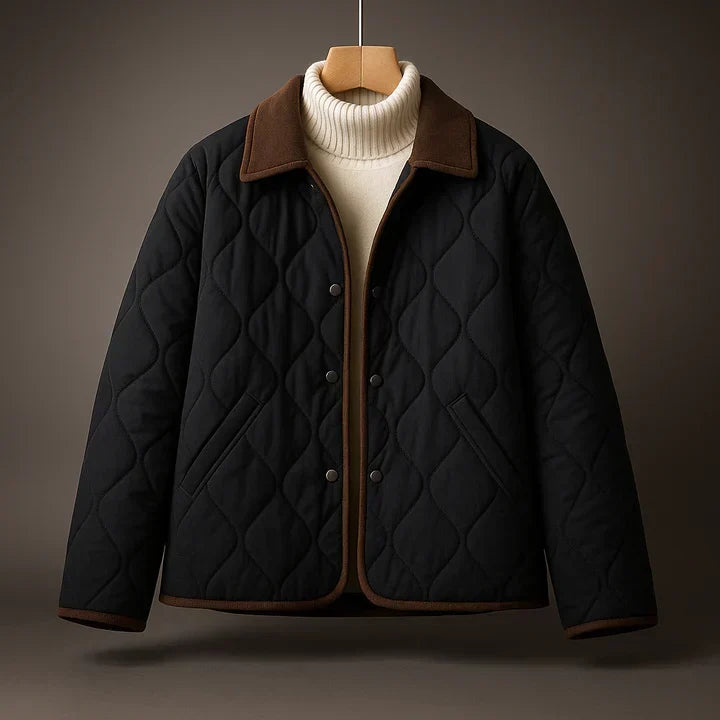 Quilted Jacket Polyester Lightweight with Lapel and Plush Lining