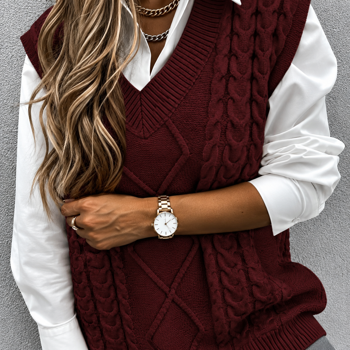 Chunky Cable V-Neck Vest