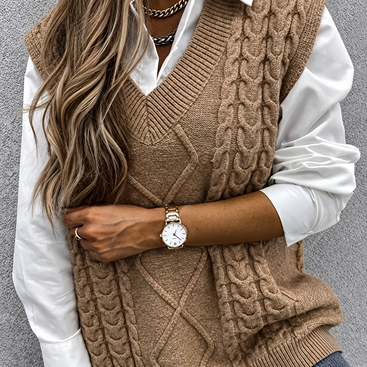 Chunky Cable V-Neck Vest