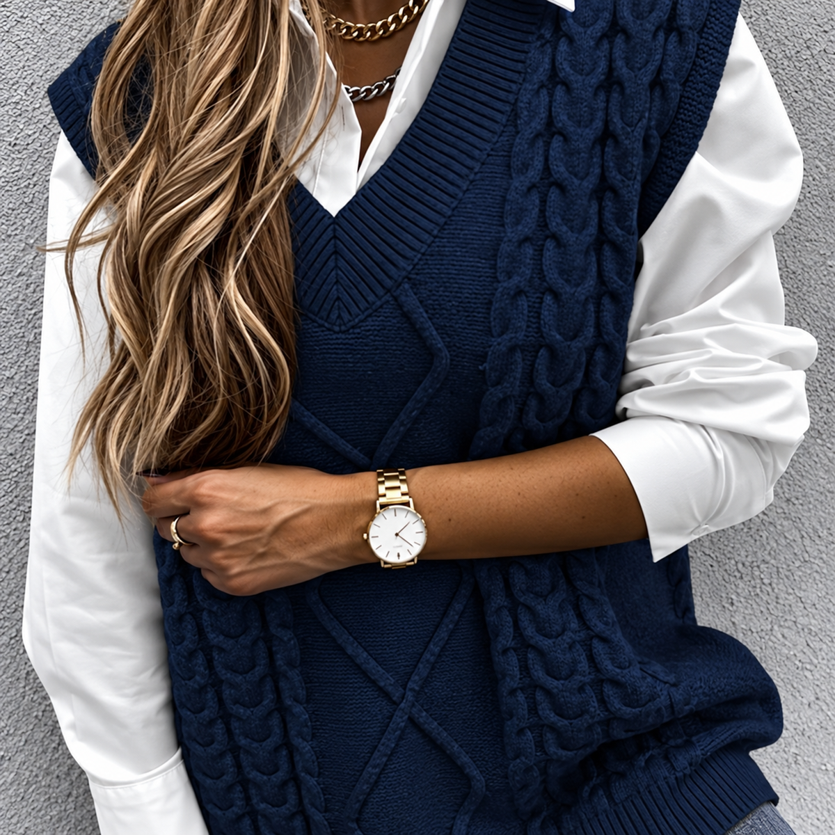 Chunky Cable V-Neck Vest