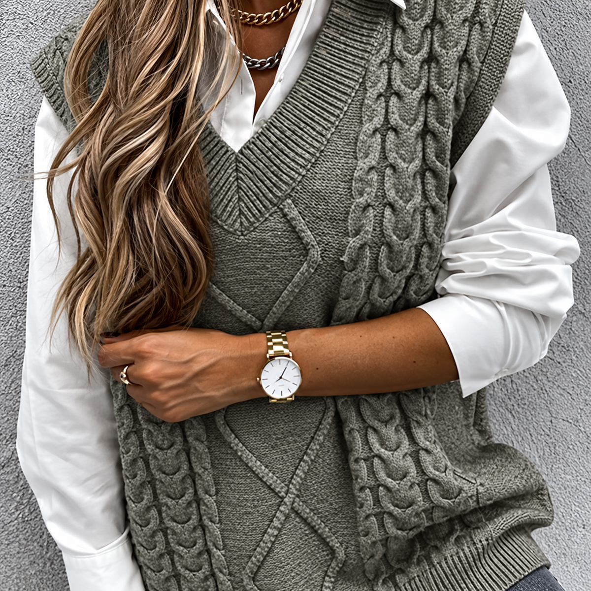 Chunky Cable V-Neck Vest