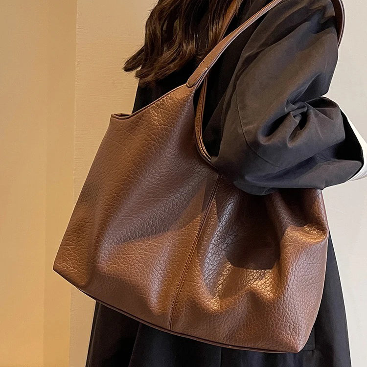 Hobo Bag Faux Leather Textured Grain with Magnetic Snap