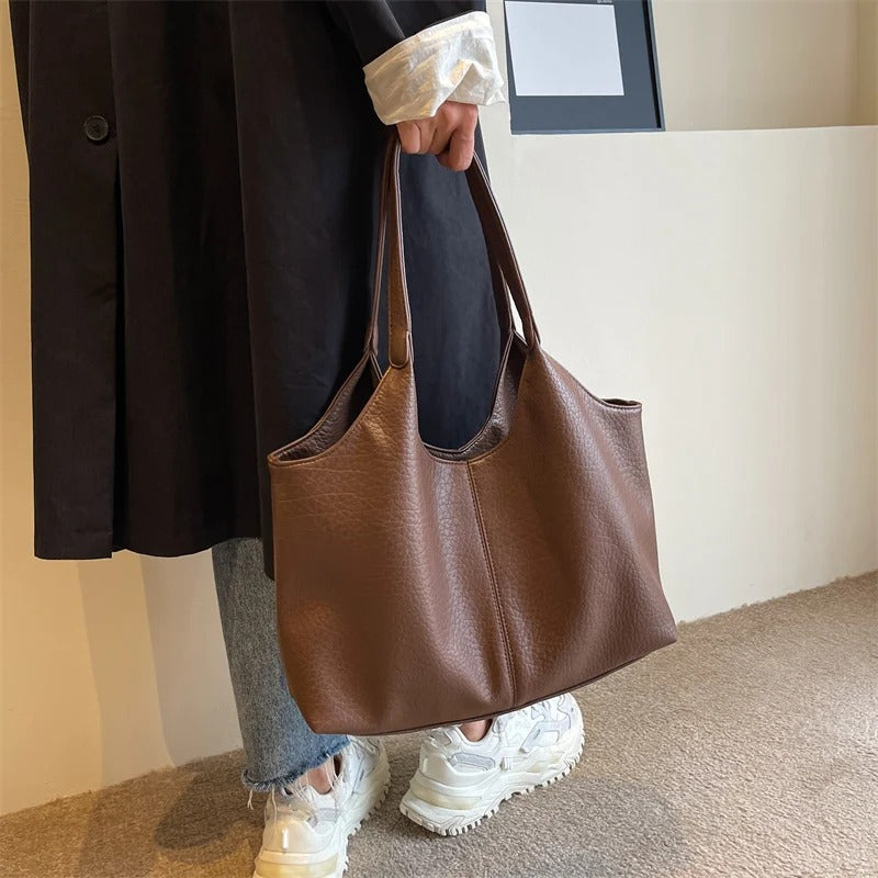 Hobo Bag Faux Leather Textured Grain with Magnetic Snap