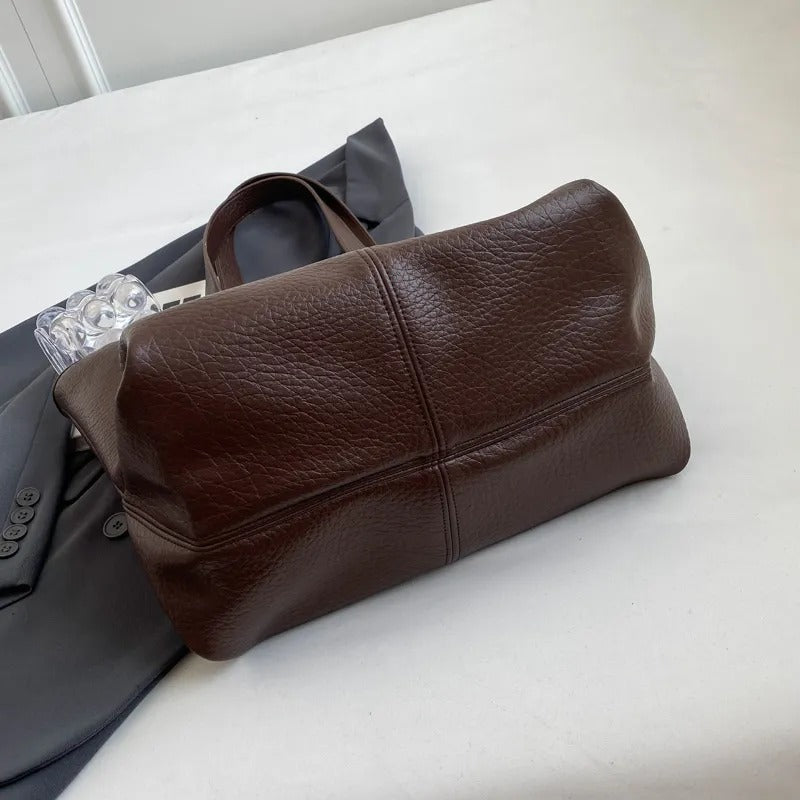 Tote Bag Faux Leather with Zipped Compartment and Sturdy Handles