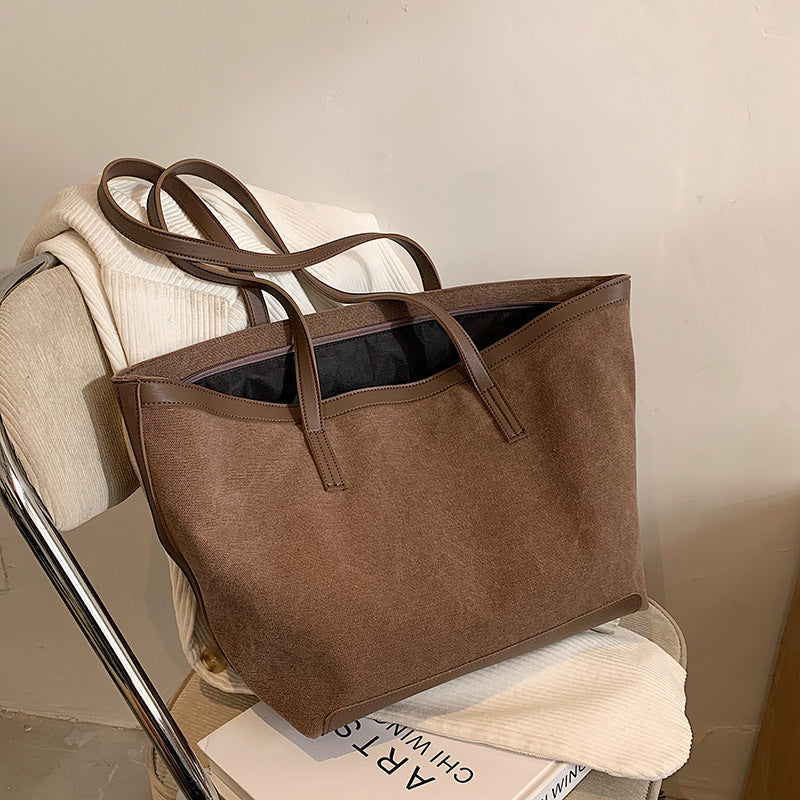 Tote Bag Textured Canvas with Faux Leather Trim and Zip