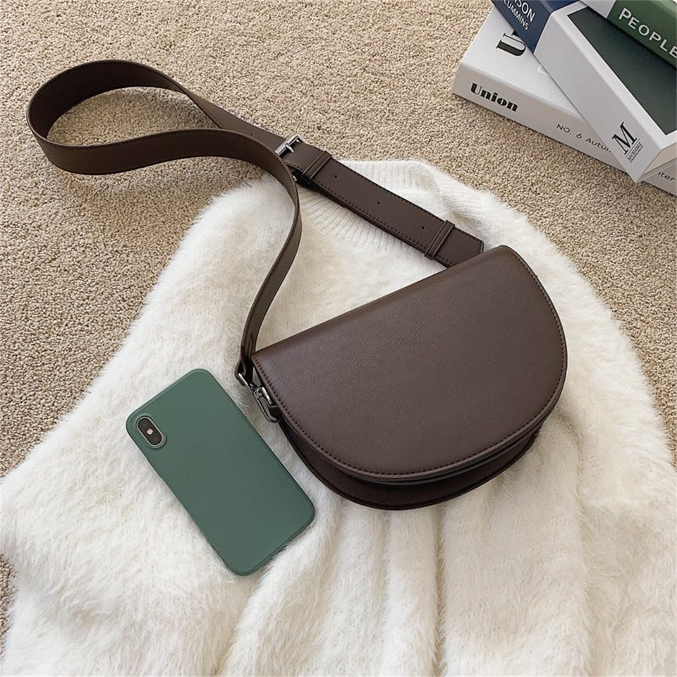 Crescent Bag Faux Leather with Zip and Removable Strap