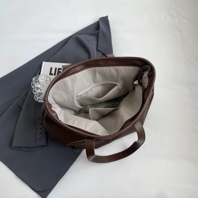 Tote Bag Faux Leather with Zipped Compartment and Sturdy Handles