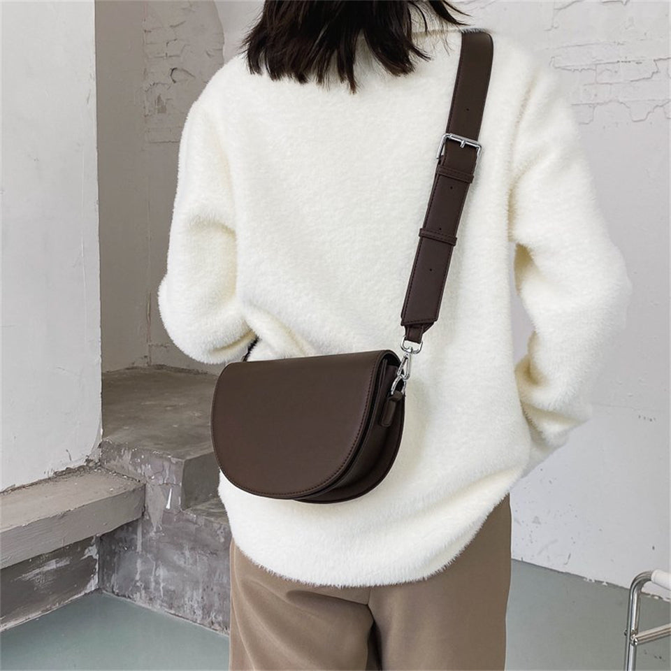Crescent Bag Faux Leather with Zip and Removable Strap