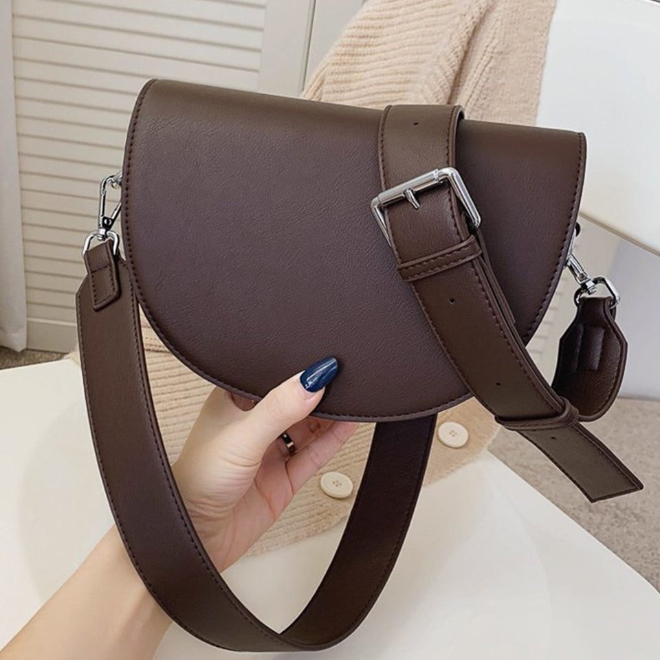 Crescent Bag Faux Leather with Zip and Removable Strap