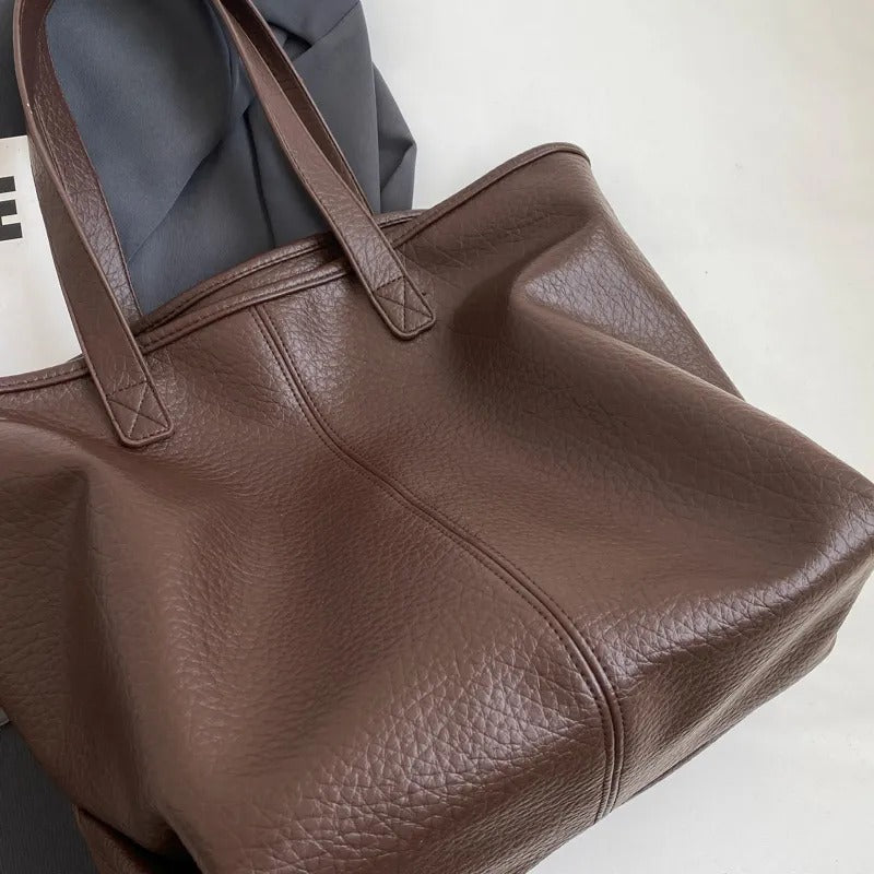 Tote Bag Faux Leather with Zipped Compartment and Sturdy Handles