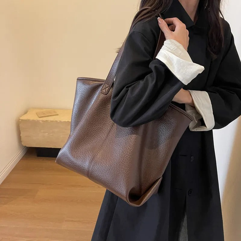 Tote Bag Faux Leather with Zipped Compartment and Sturdy Handles