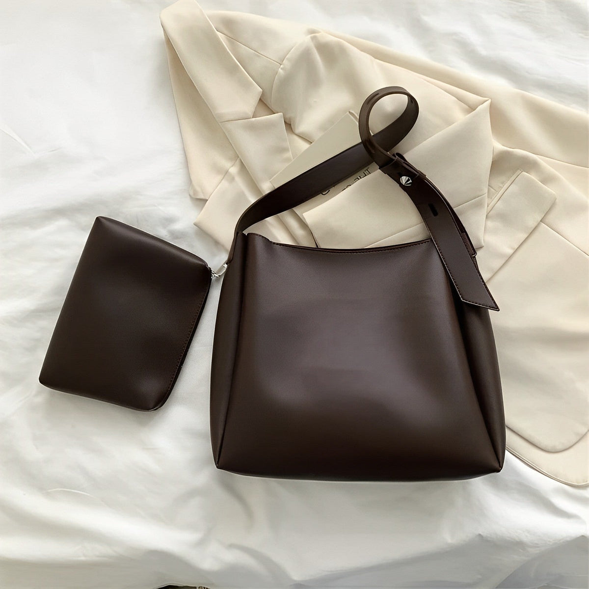 Hobo Bag Faux Leather with Matching Pouch and Adjustable Strap