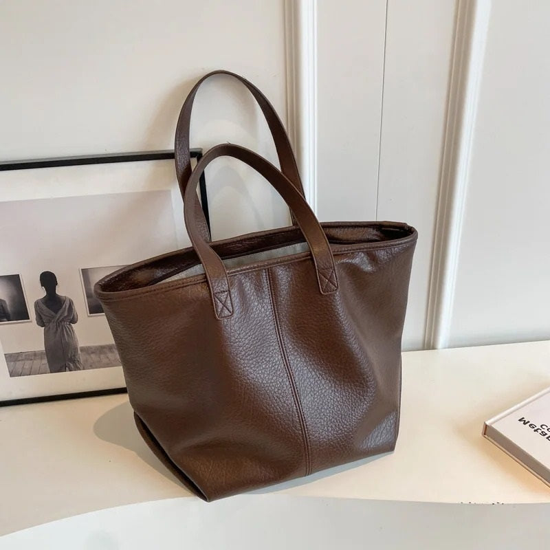 Tote Bag Faux Leather with Zipped Compartment and Sturdy Handles