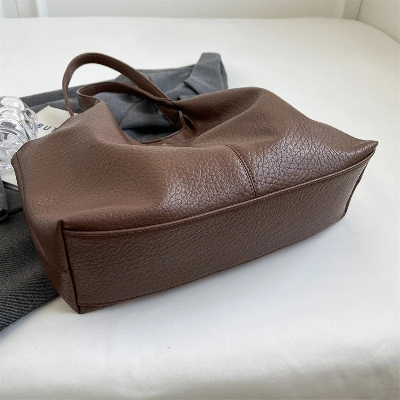 Hobo Bag Faux Leather Textured Grain with Magnetic Snap