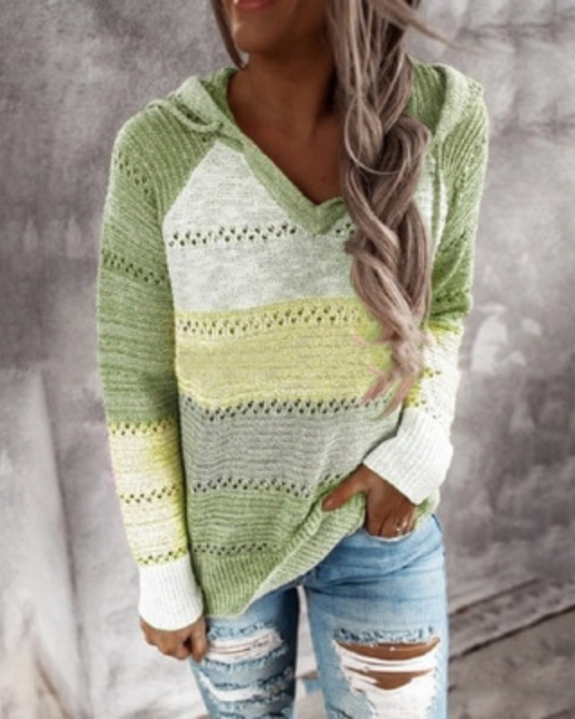 Colour Block Hooded Knit Jumper