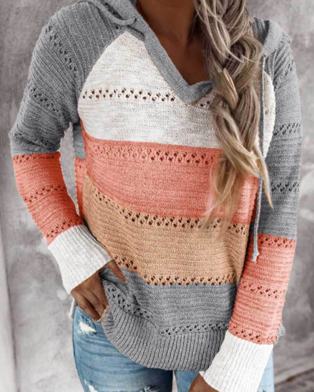 Striped Colour Block Knit Hoodie