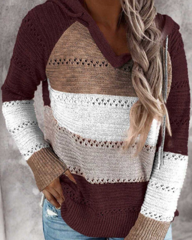 Striped Colour Block Knit Hoodie