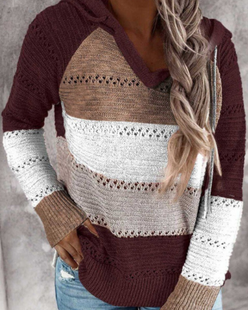 Striped Colour Block Knit Hoodie