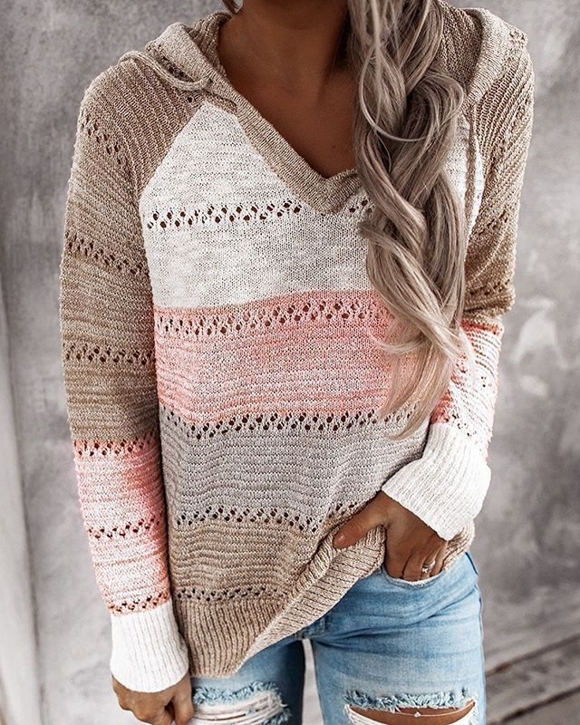 Striped Colour Block Knit Hoodie