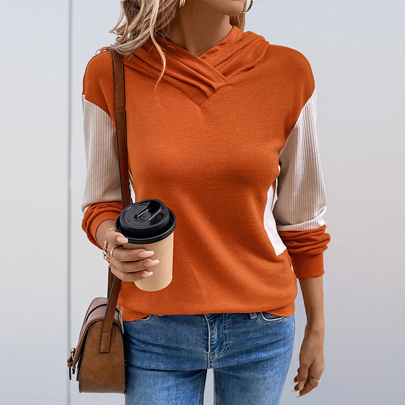 Contrast Sleeve V-Neck Hoodie