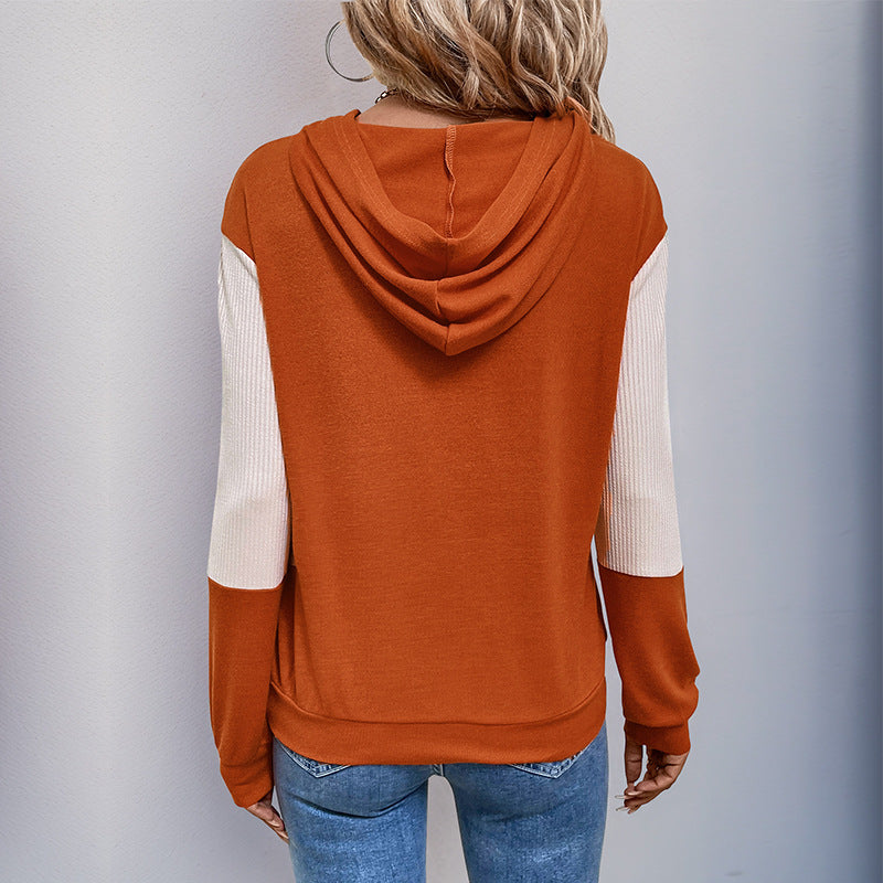 Contrast Sleeve V-Neck Hoodie