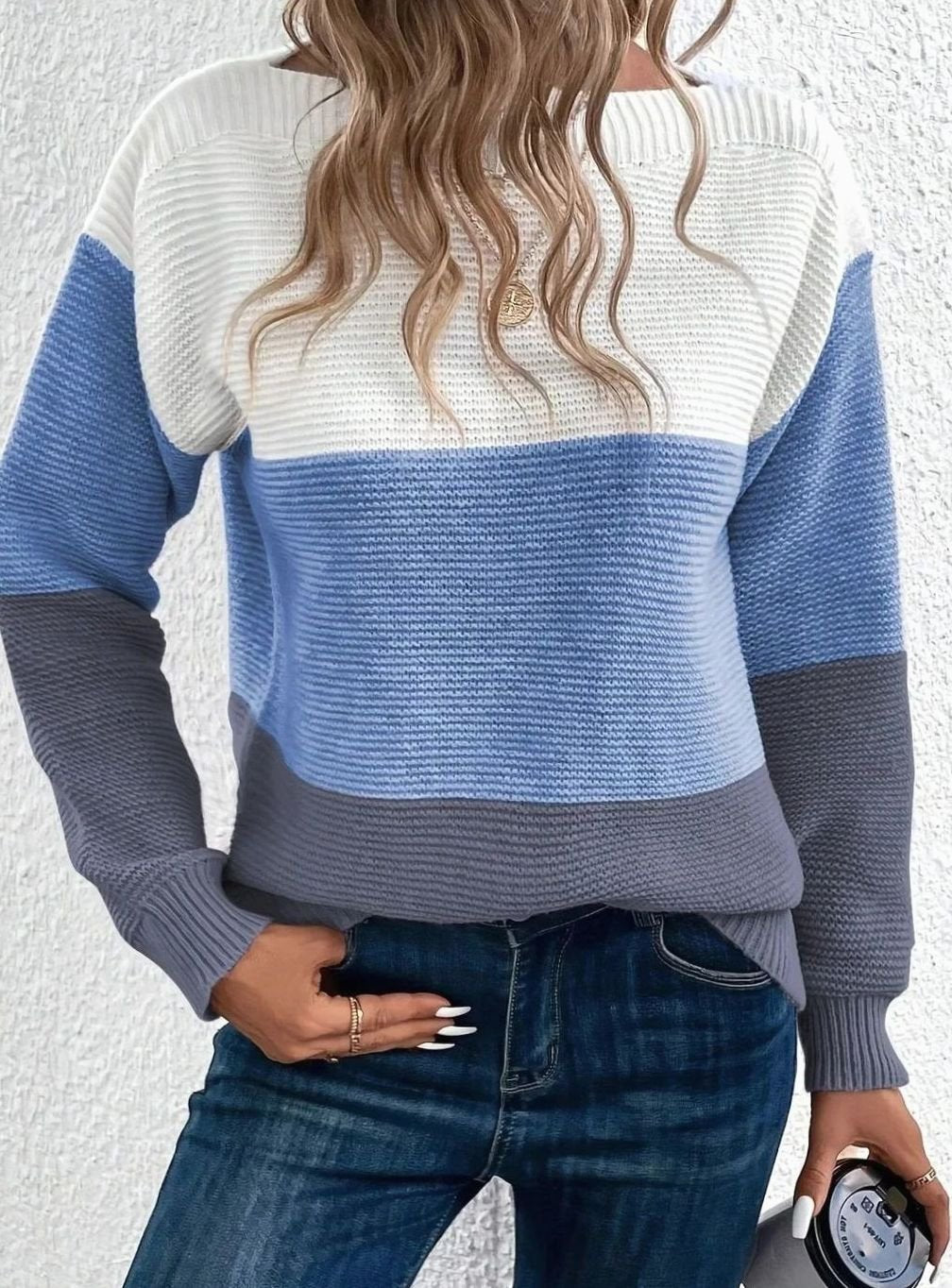 Three-Tone Boat Neck Jumper
