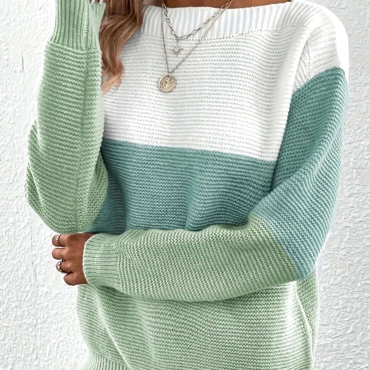 Three-Tone Boat Neck Jumper
