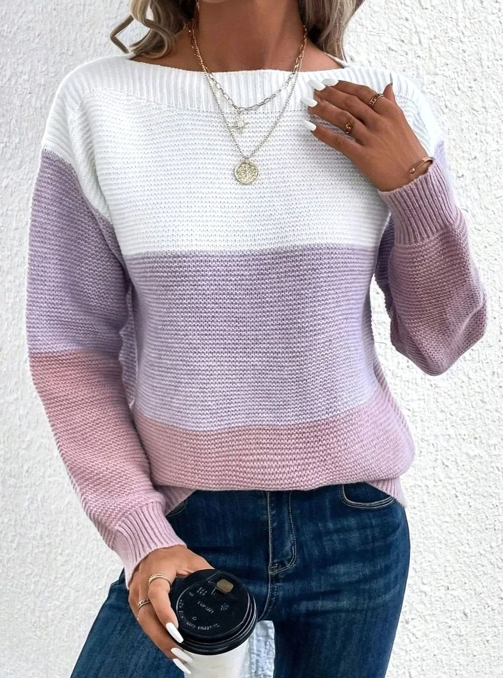 Three-Tone Boat Neck Jumper