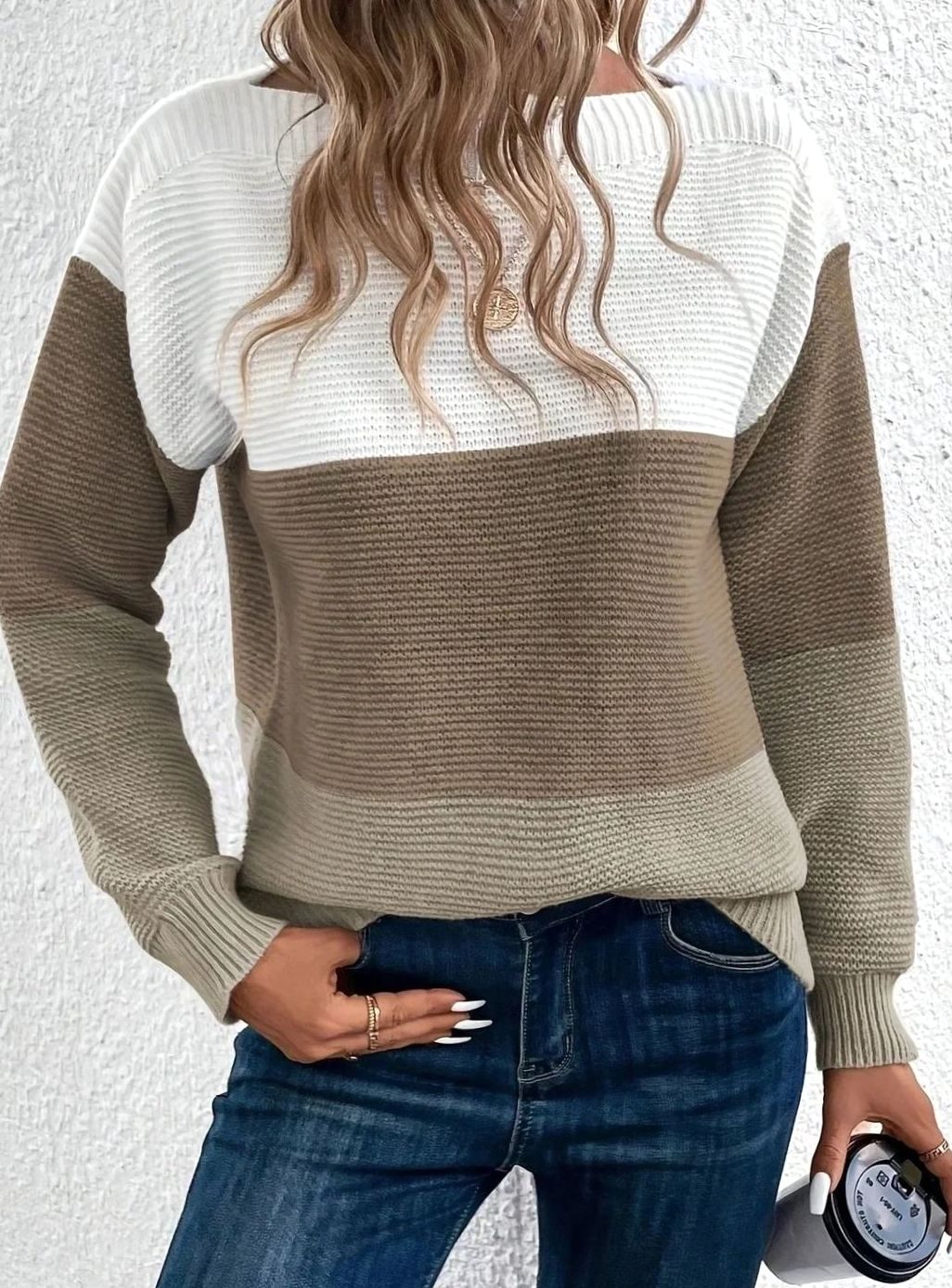 Three-Tone Boat Neck Jumper