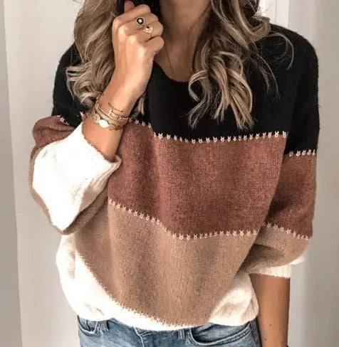 Contrast Stitch Colour Block Jumper