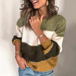 Contrast Stitch Colour Block Jumper