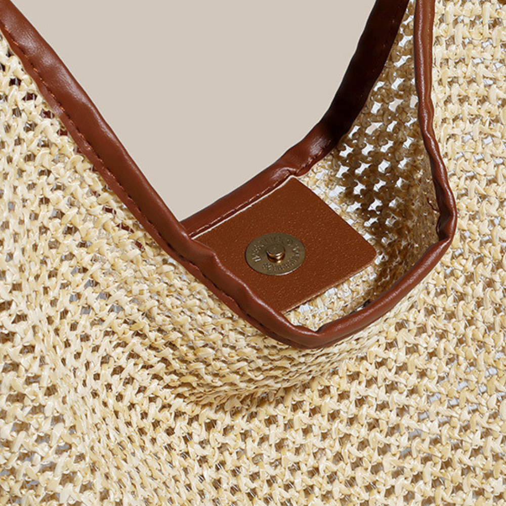 Hobo Bag Straw Faux Leather with Removable Zip Pouch