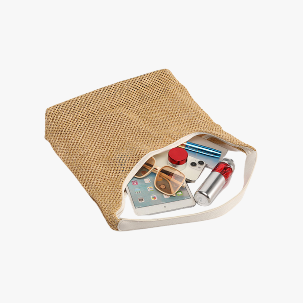 Hobo Bag Straw Faux Leather with Removable Zip Pouch