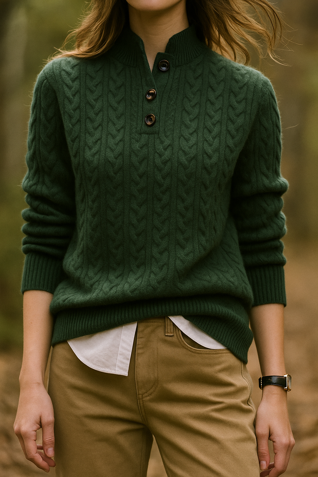 Cable Knit Button Neck Jumper