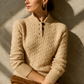 Cable Knit Button Neck Jumper