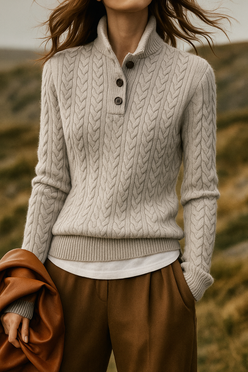 Cable Knit Button Neck Jumper