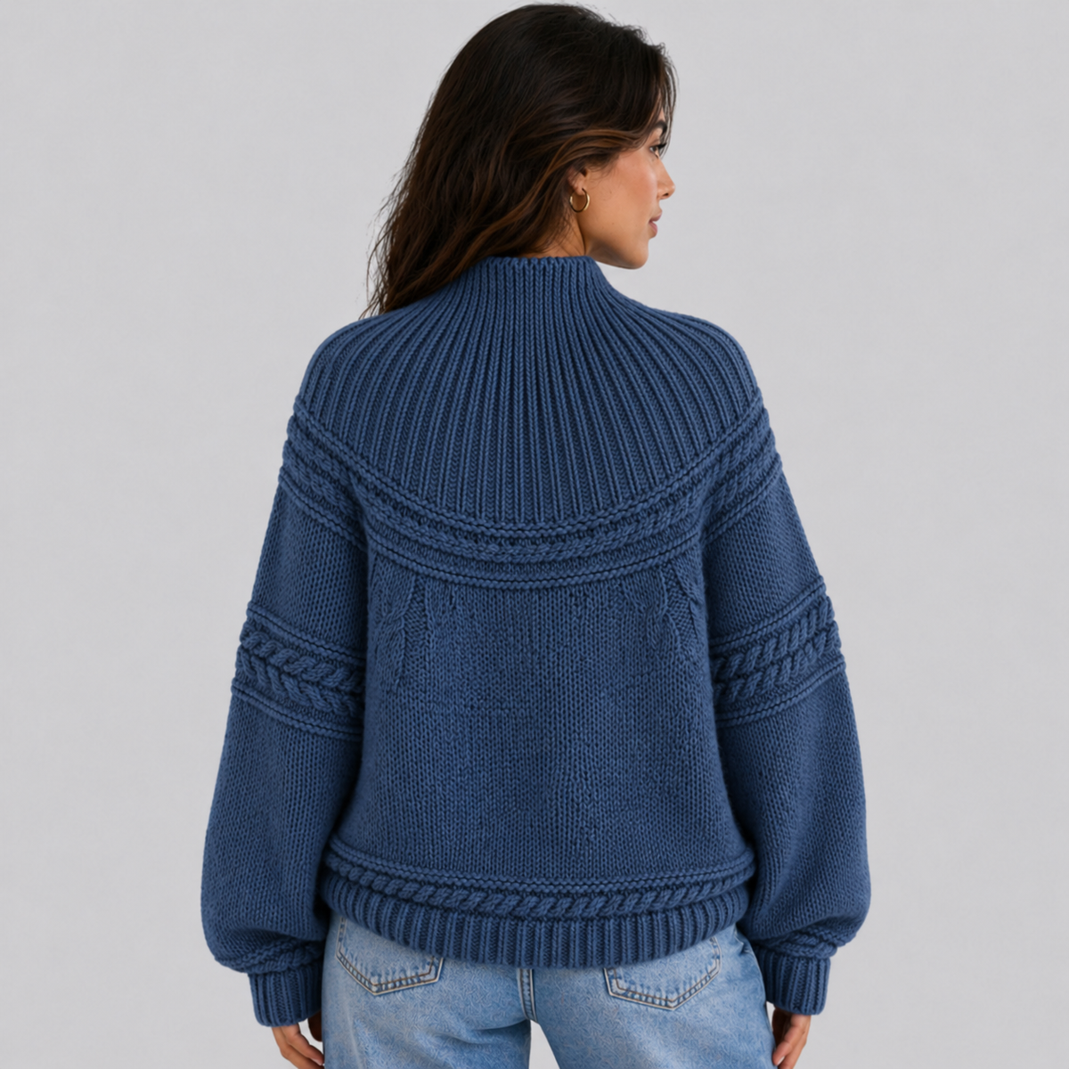 Honeycomb Cable Mock Neck Jumper