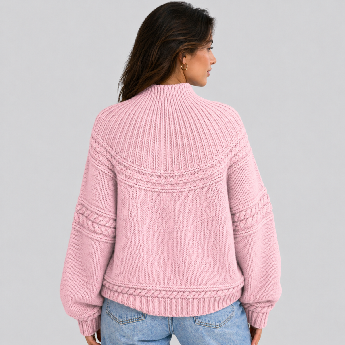 Honeycomb Cable Mock Neck Jumper