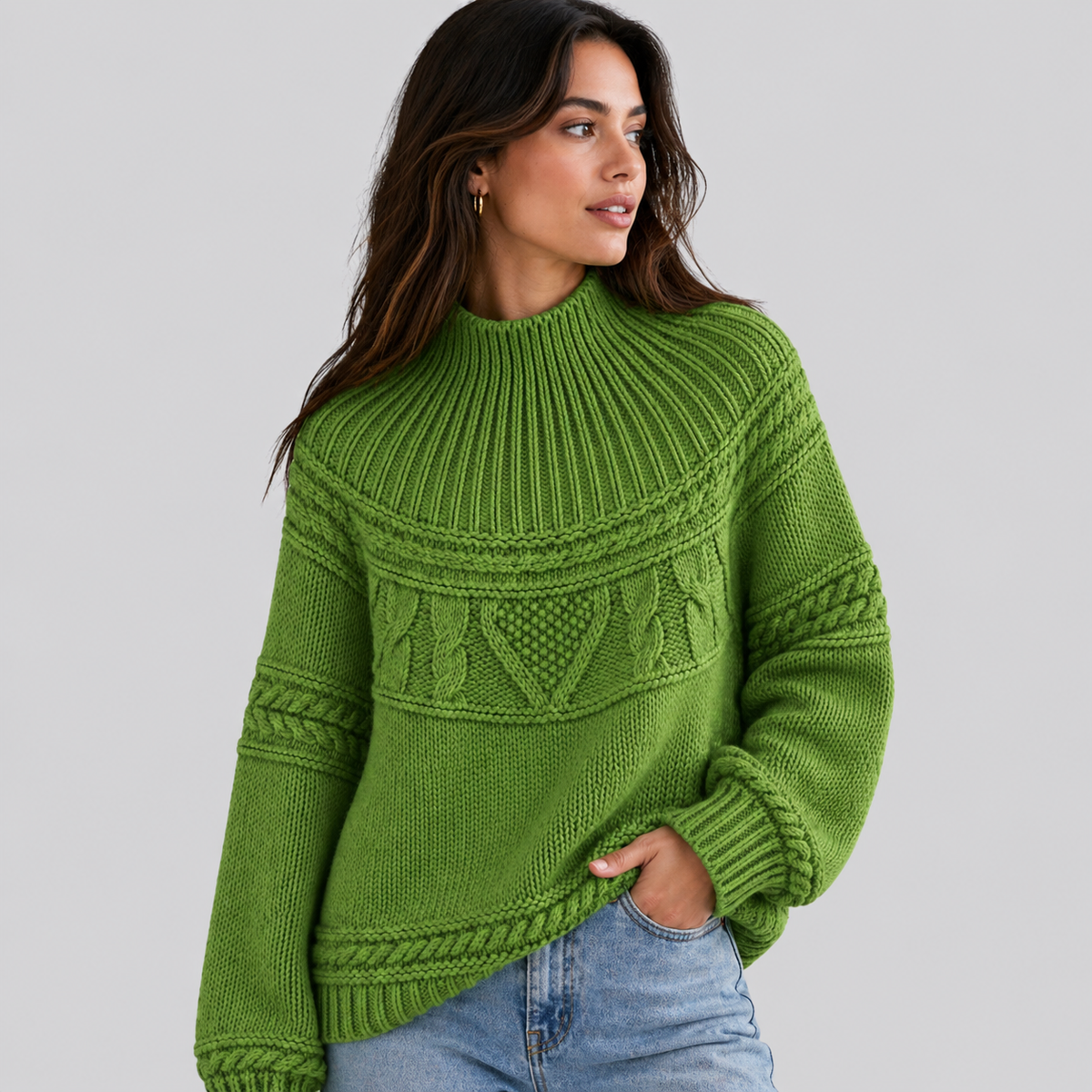 Honeycomb Cable Mock Neck Jumper