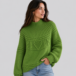 Honeycomb Cable Mock Neck Jumper