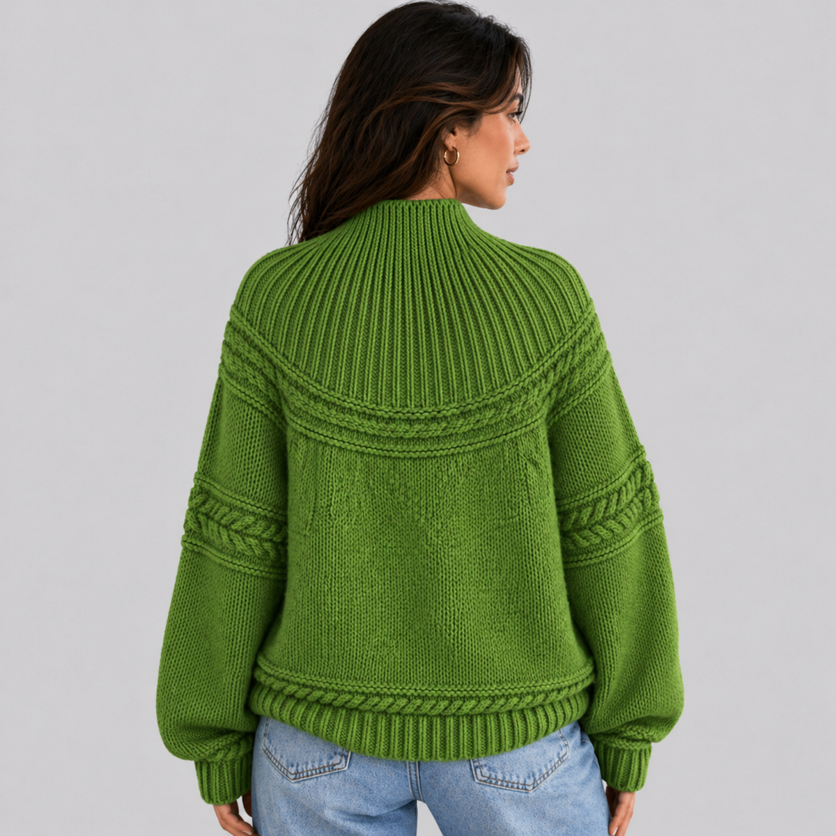 Honeycomb Cable Mock Neck Jumper