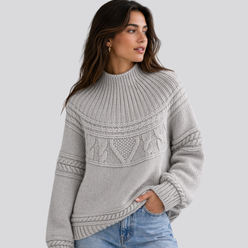 Honeycomb Cable Mock Neck Jumper