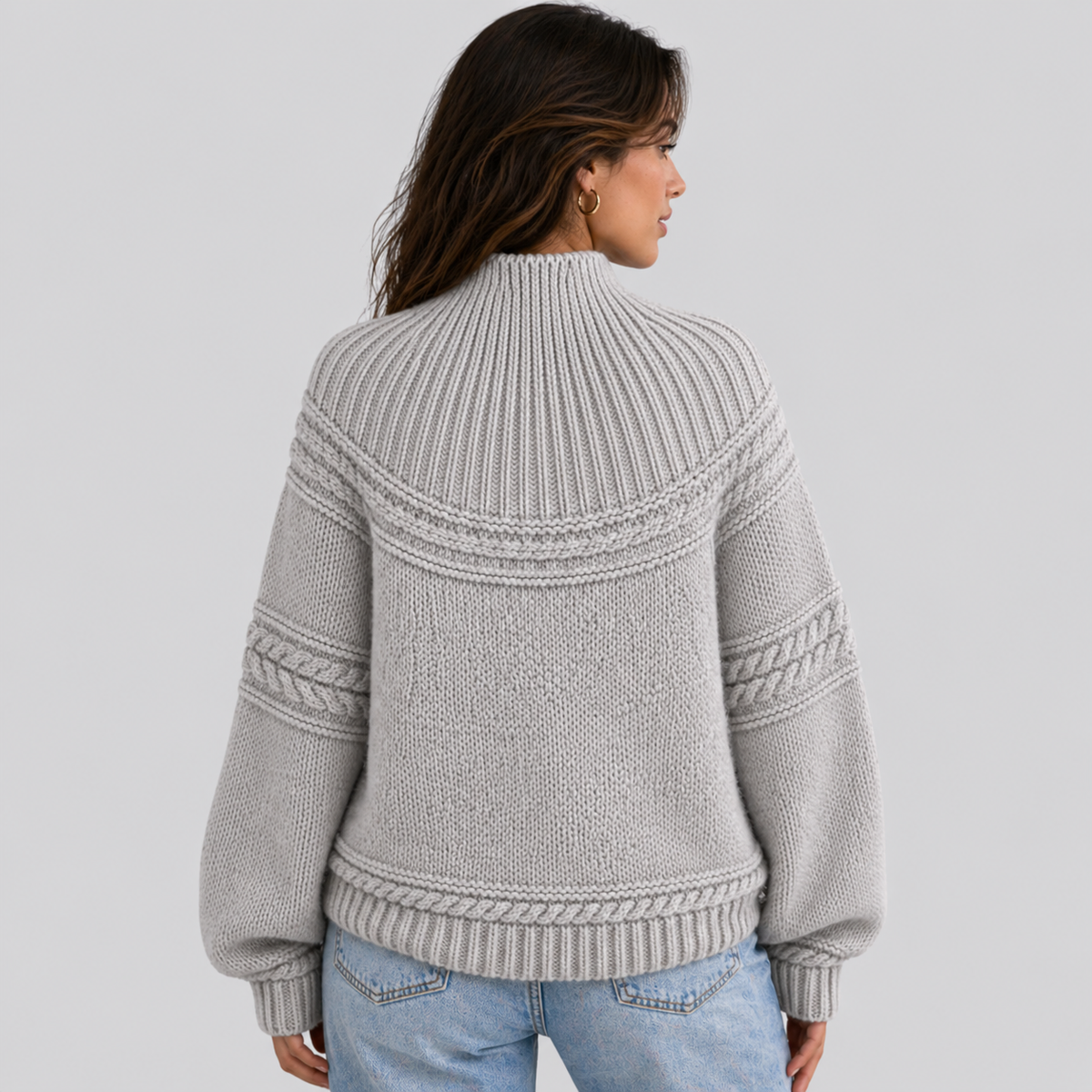 Honeycomb Cable Mock Neck Jumper