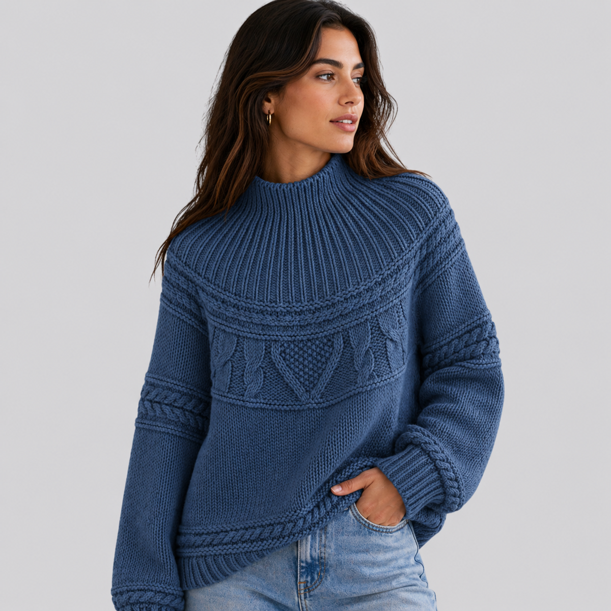 Honeycomb Cable Mock Neck Jumper
