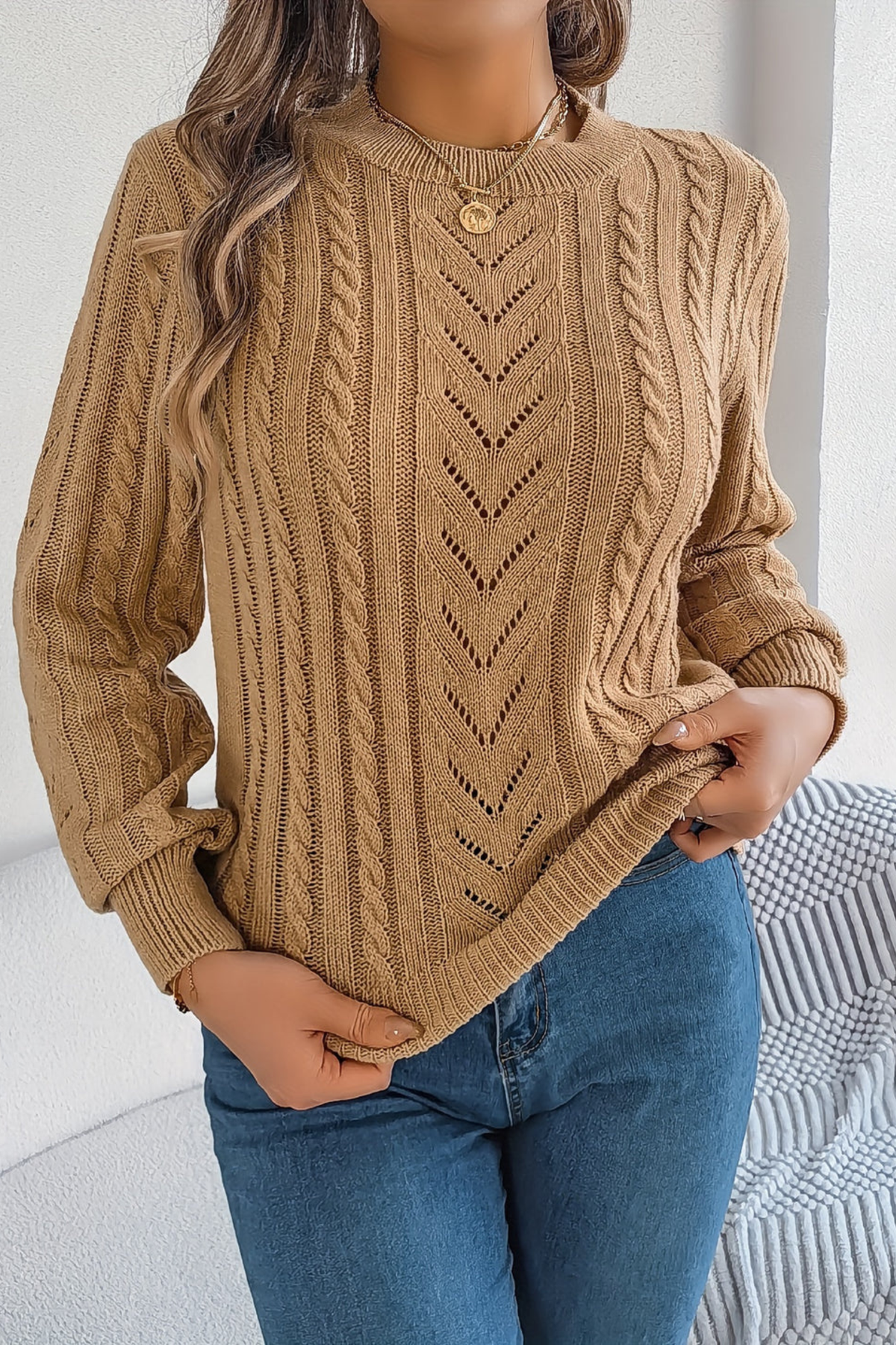 Chevron Cable Crewneck Jumper